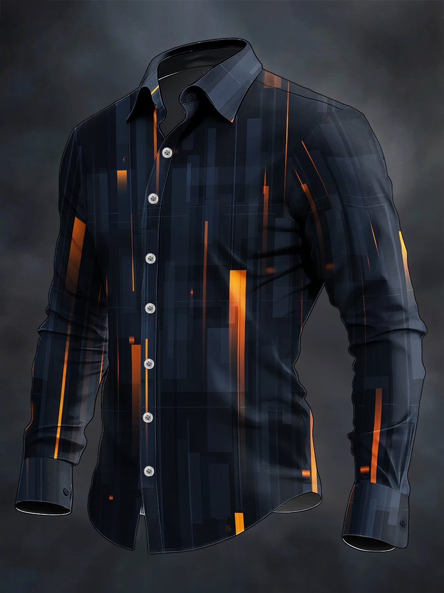 Men's Retro Casual Geometric Art Long Sleeve Shirt