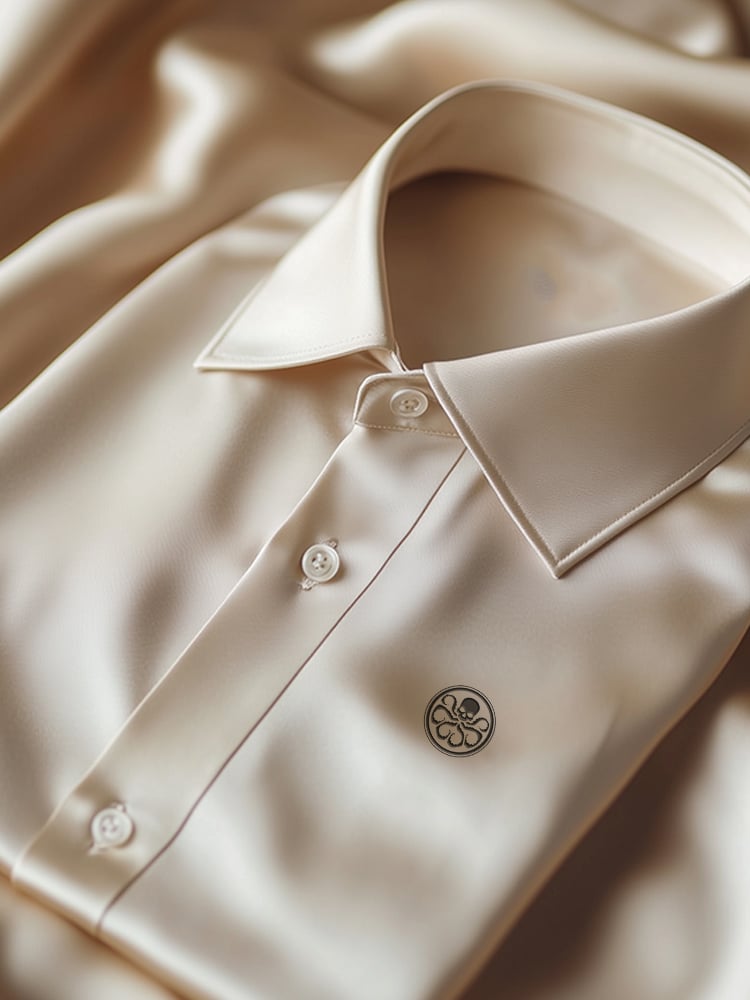 Men's Business Casual Octopus Skull Logo Lapel Short Sleeve Shirt
