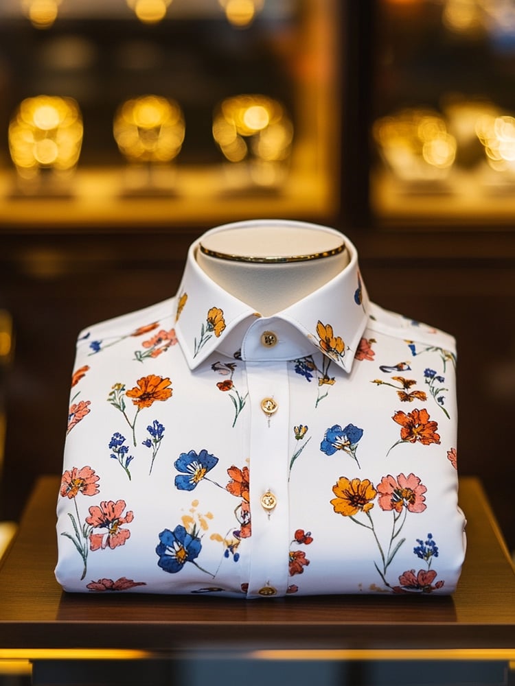 Men's Business Casual Floral Lapel Short Sleeve Shirt