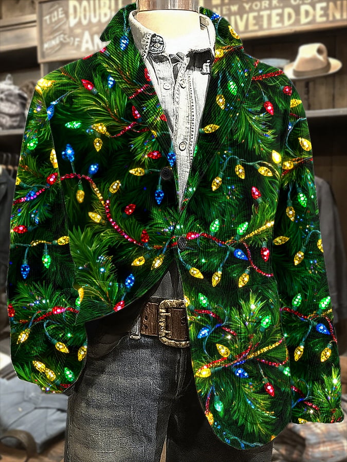 Men's Retro Christmas Art Print Casual Blazer