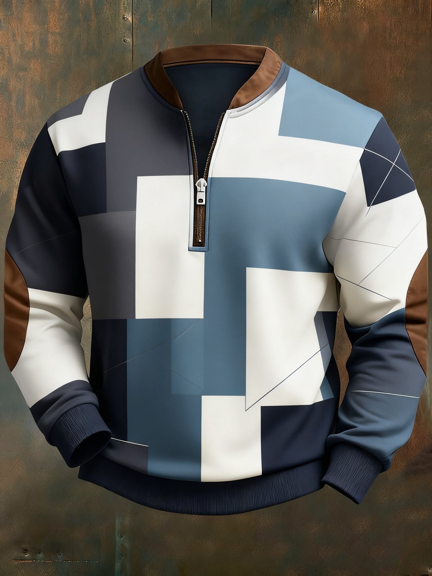 Men's Casual Geometric Color Block Print Sweatshirt