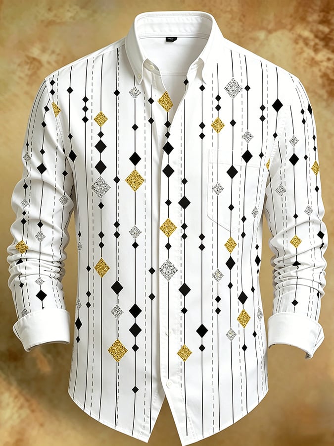 Men's Retro Abstract Art Print Comfortable Business Style Shirt