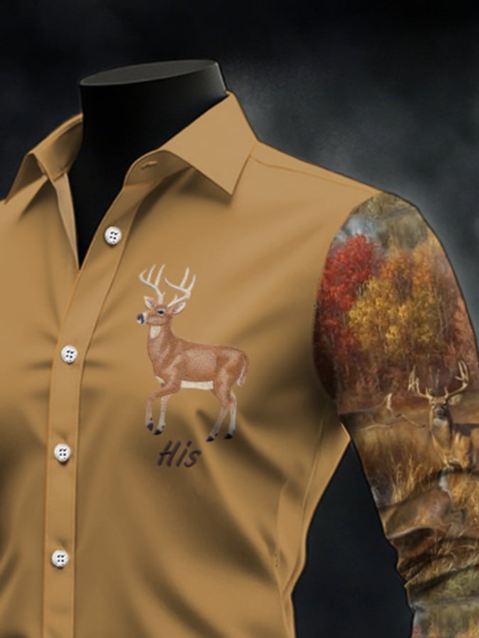 Men's Casual Simple Camouflage Elk Western Style Shirt