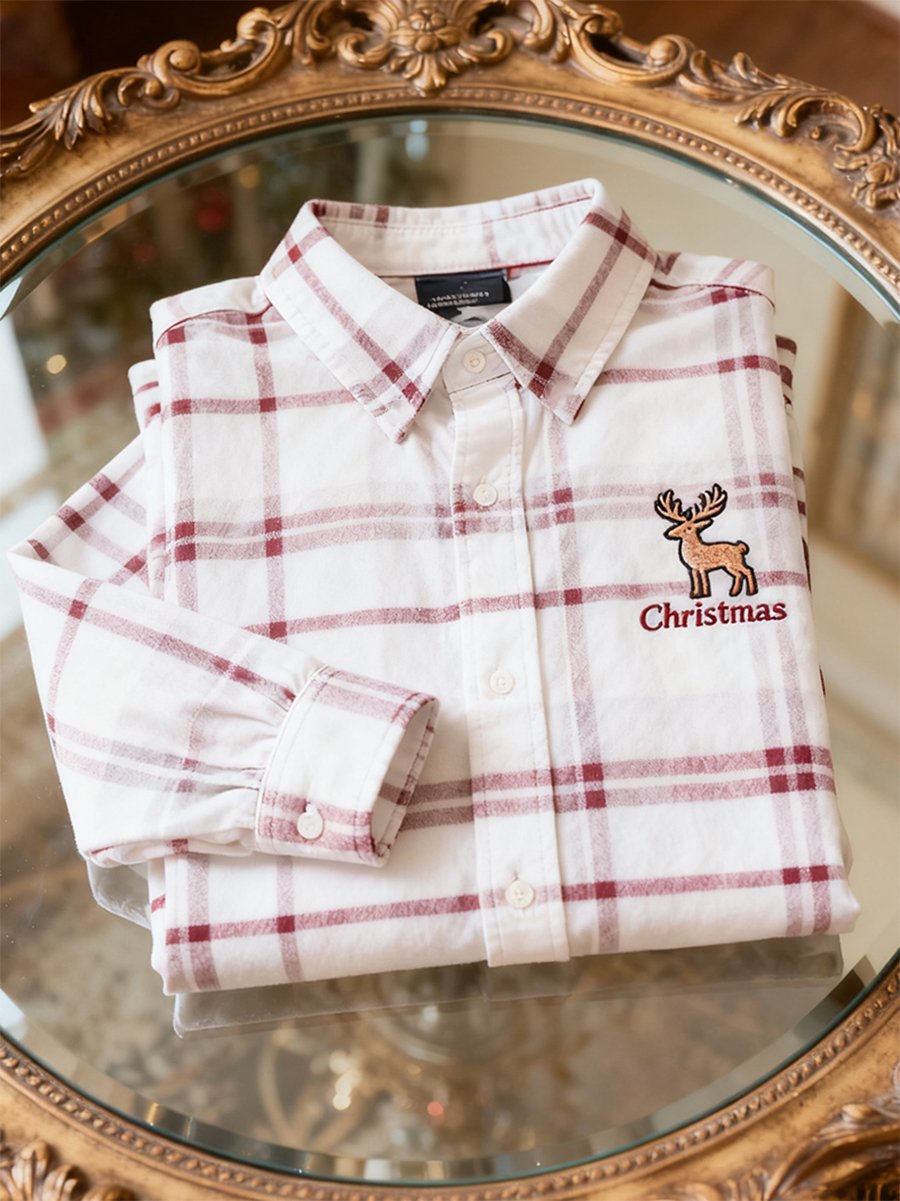Men's Christmas Plaid Long Sleeve Shirt