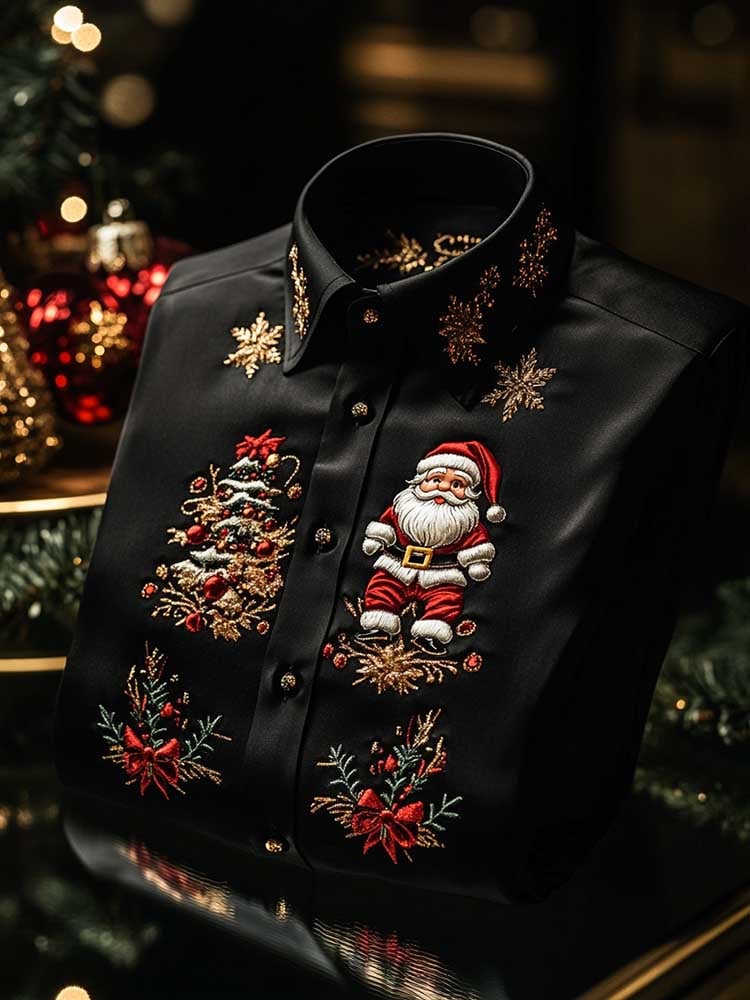 Men's Christmas Satin Luxe Long Sleeve Button Down Shirt