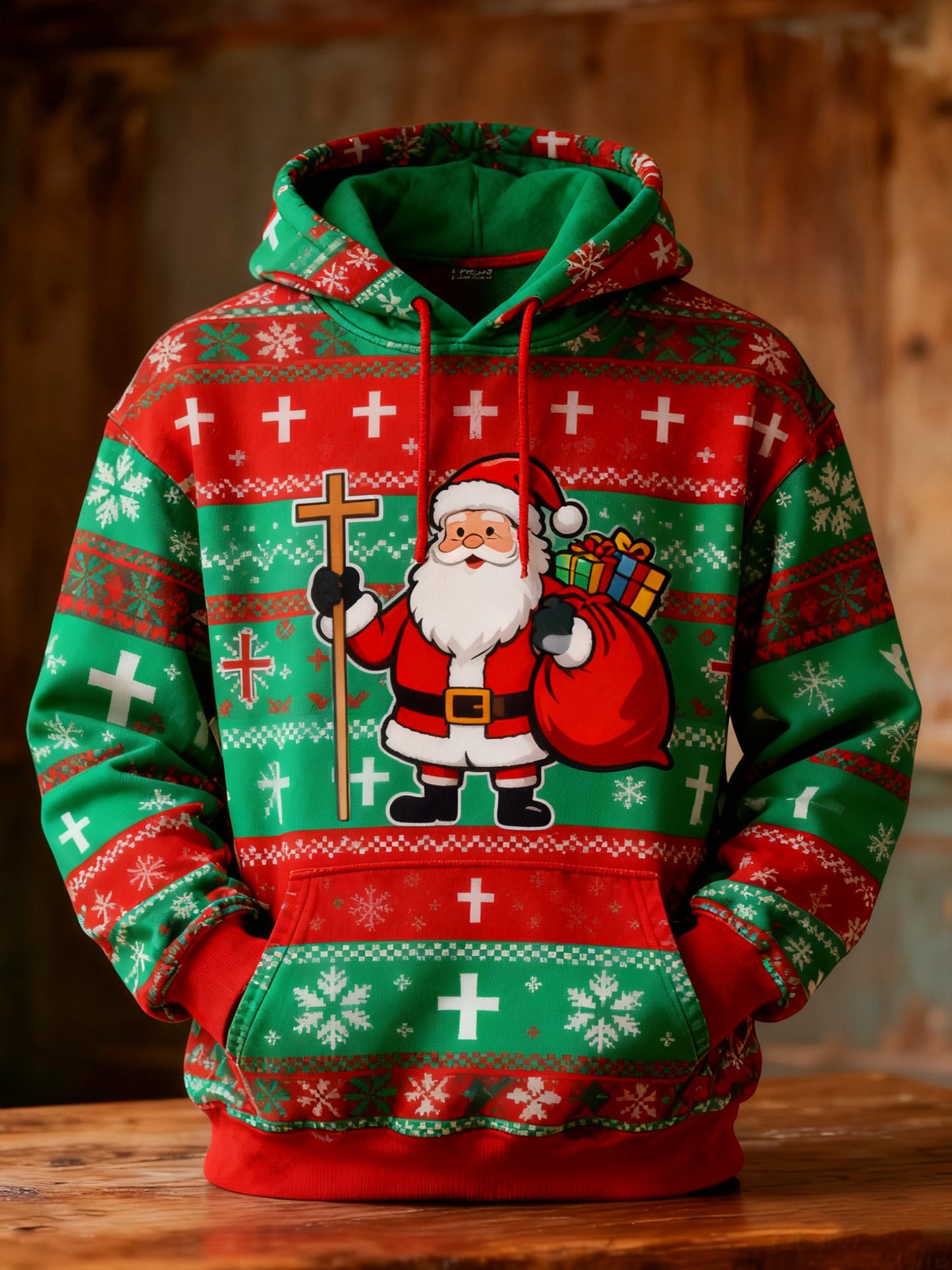 Men's Retro Casual Party Santa Claus Print Hoodie
