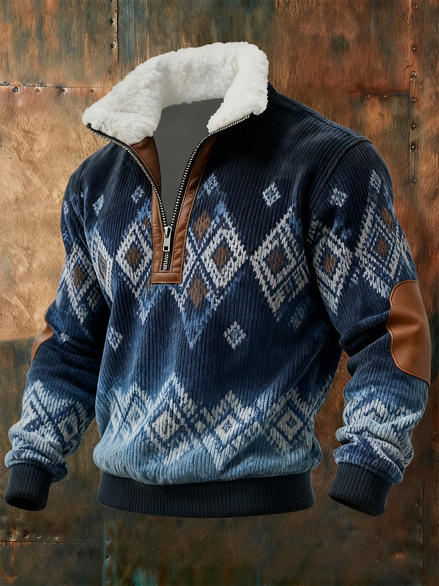 Men's Vintage Western Quarter Button Sweatshirt
