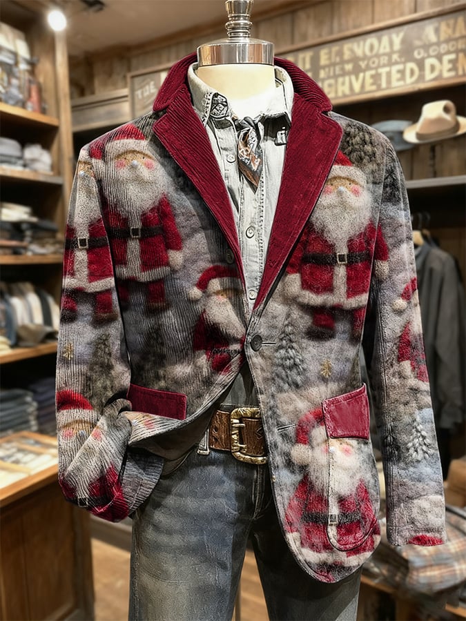 Men's Retro Christmas Art Print Casual Blazer