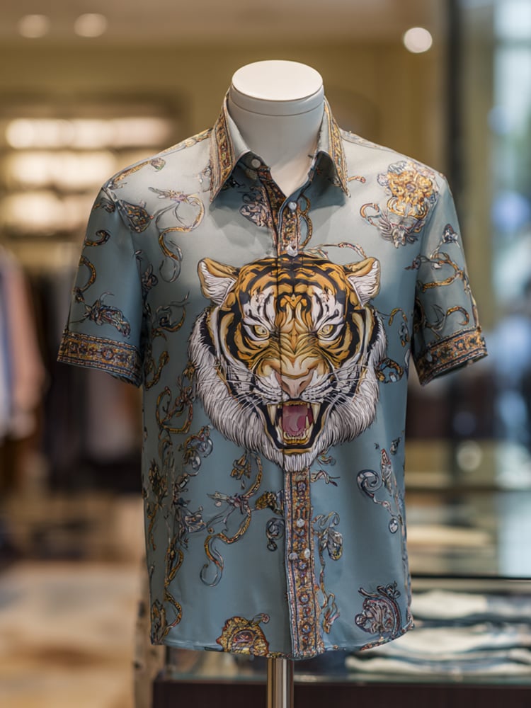 Men's Satin Luxe Print Short Sleeve Button Shirt