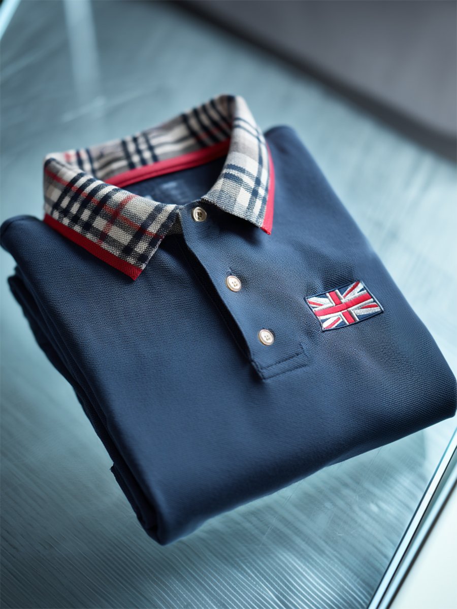 Men's Business Casual Union Jack Button Short Sleeve Polo Shirt