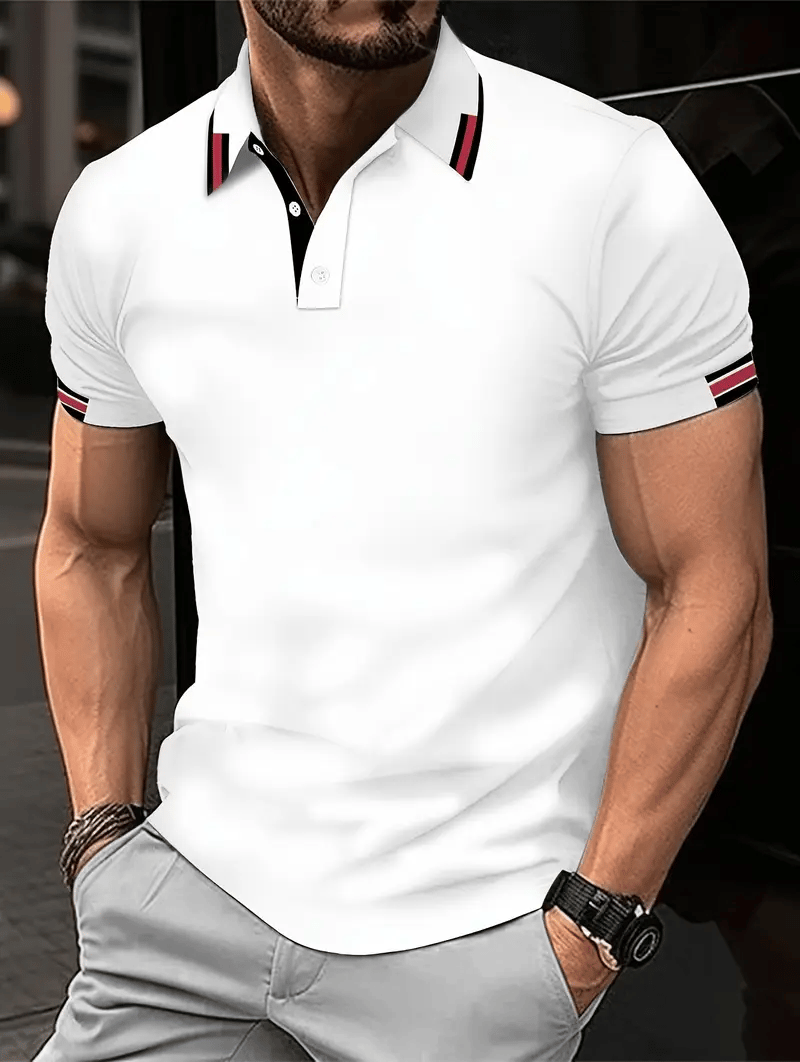 Men's Classic Business Logo Button Short Sleeve Polo Shirt