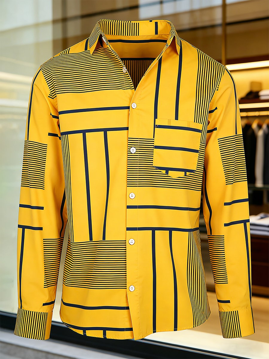 Men's Retro Business Bag House Geometric Long-Sleeve Shirt