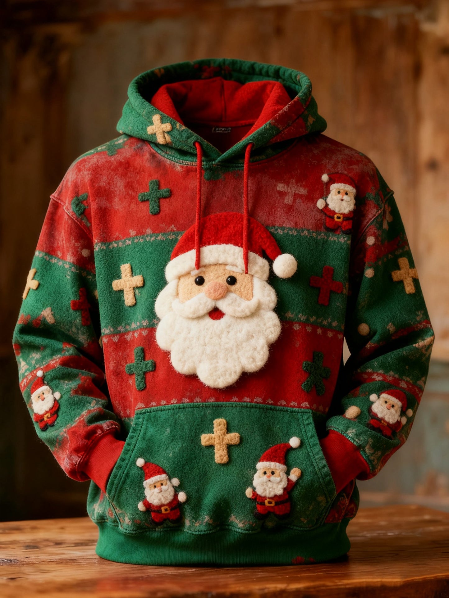 Men's Retro Casual Party Santa Claus Print Hoodie