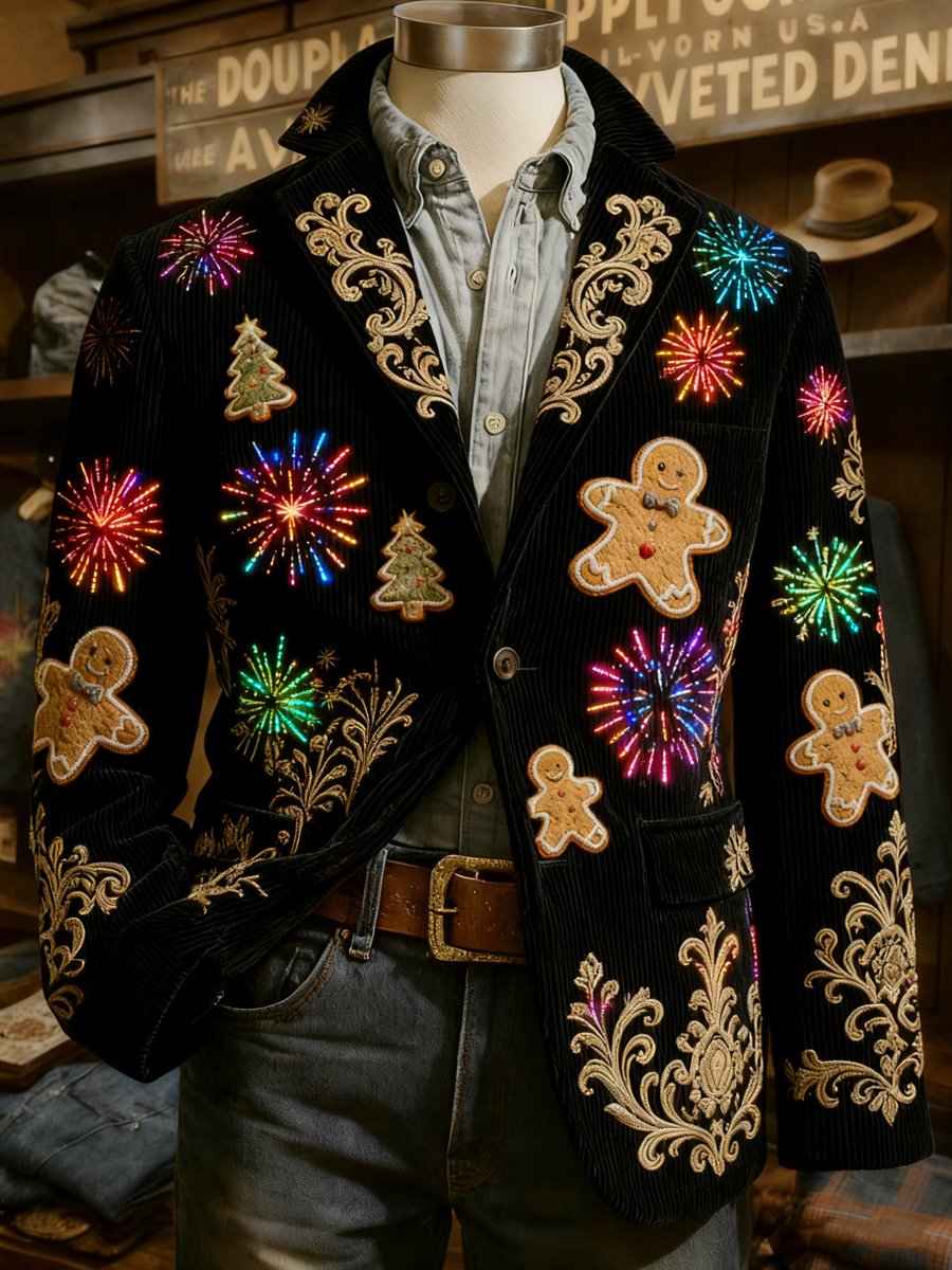 Men's Corduroy Christmas Lapel Suit Jacket