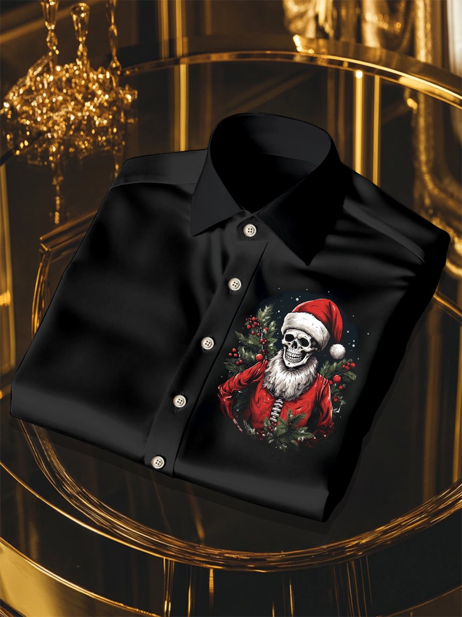 Men's Light Luxury Christmas Skull Lapel Long Sleeve Shirt
