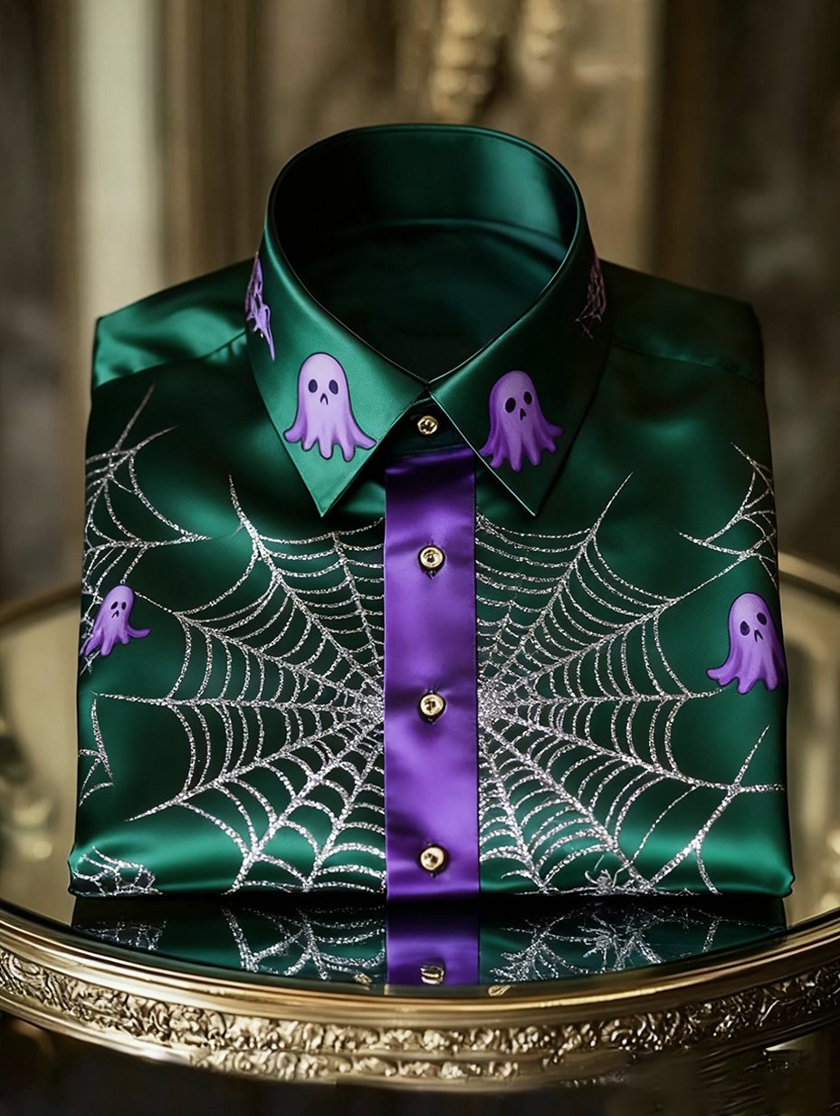 Men's Luxury Halloween Party Long Sleeve Button-Down Shirt