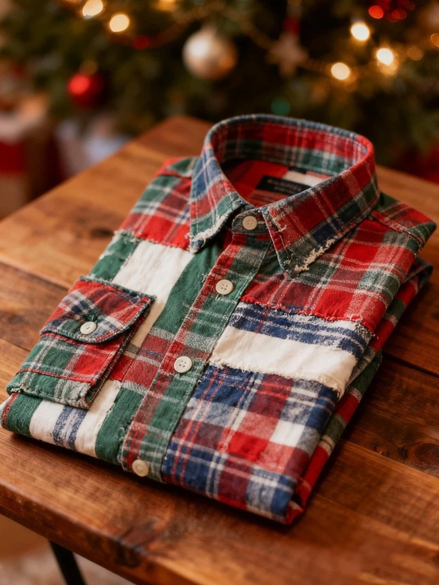 Men's business plaid print long-sleeved shirt
