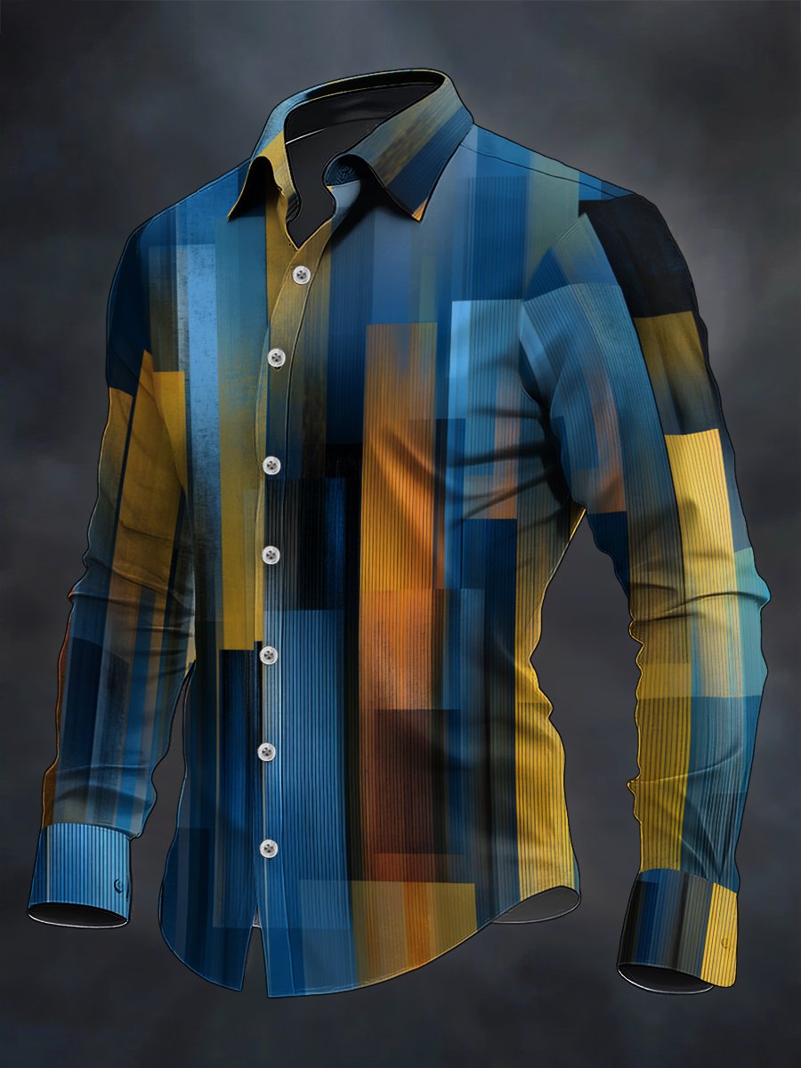 Men's Retro Casual Geometric Art Long Sleeve Shirt