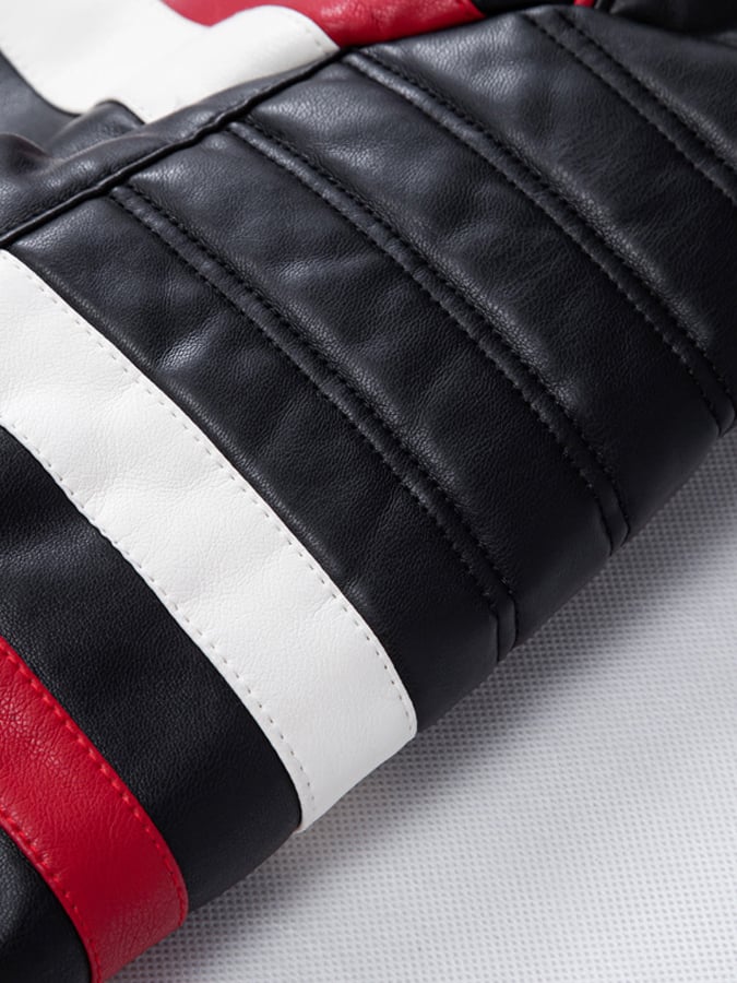 Men'S Fashion Casual Stitching Contrast Color Stand Collar Motorcycle Leather Jacket