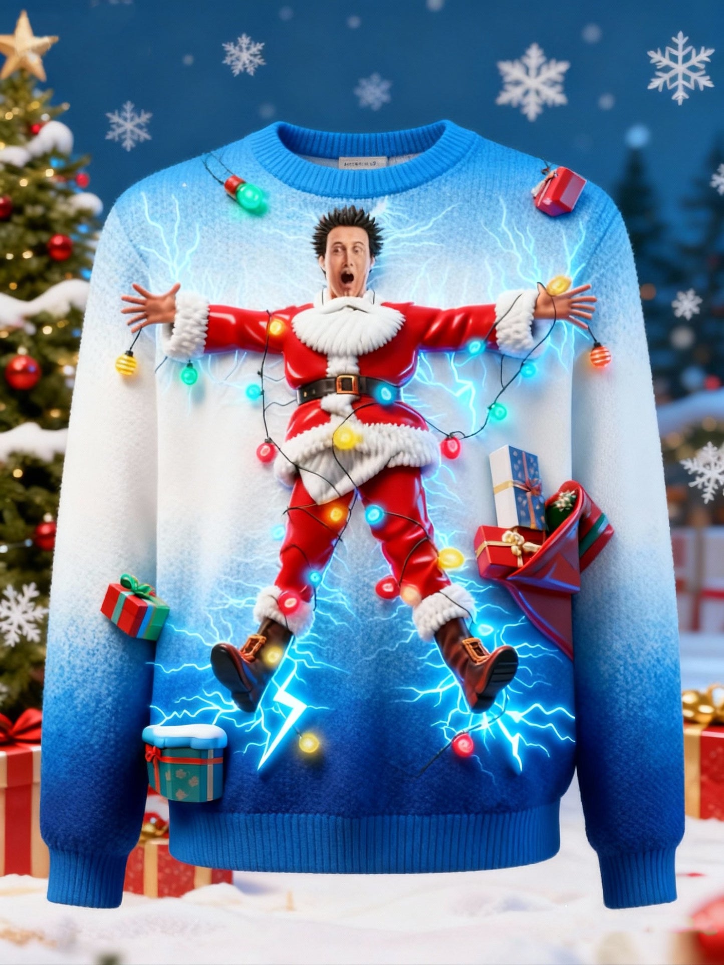 Men's Cartoon Print Ugly Christmas Vacation Pullover Sweater