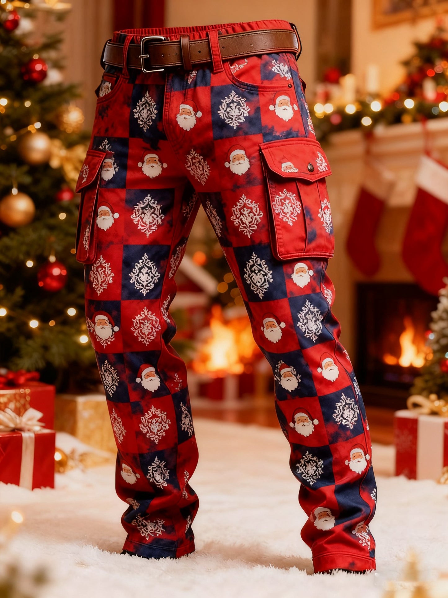 Men's Christmas Plaid Printed Cargo Pants