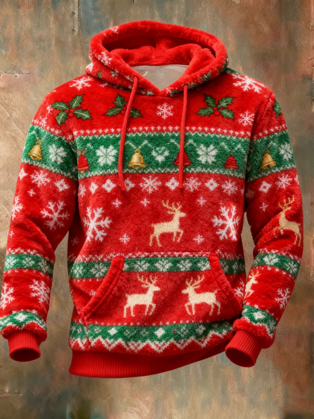 Men's Casual Christmas Comfortable Flannel Warm Hoodie