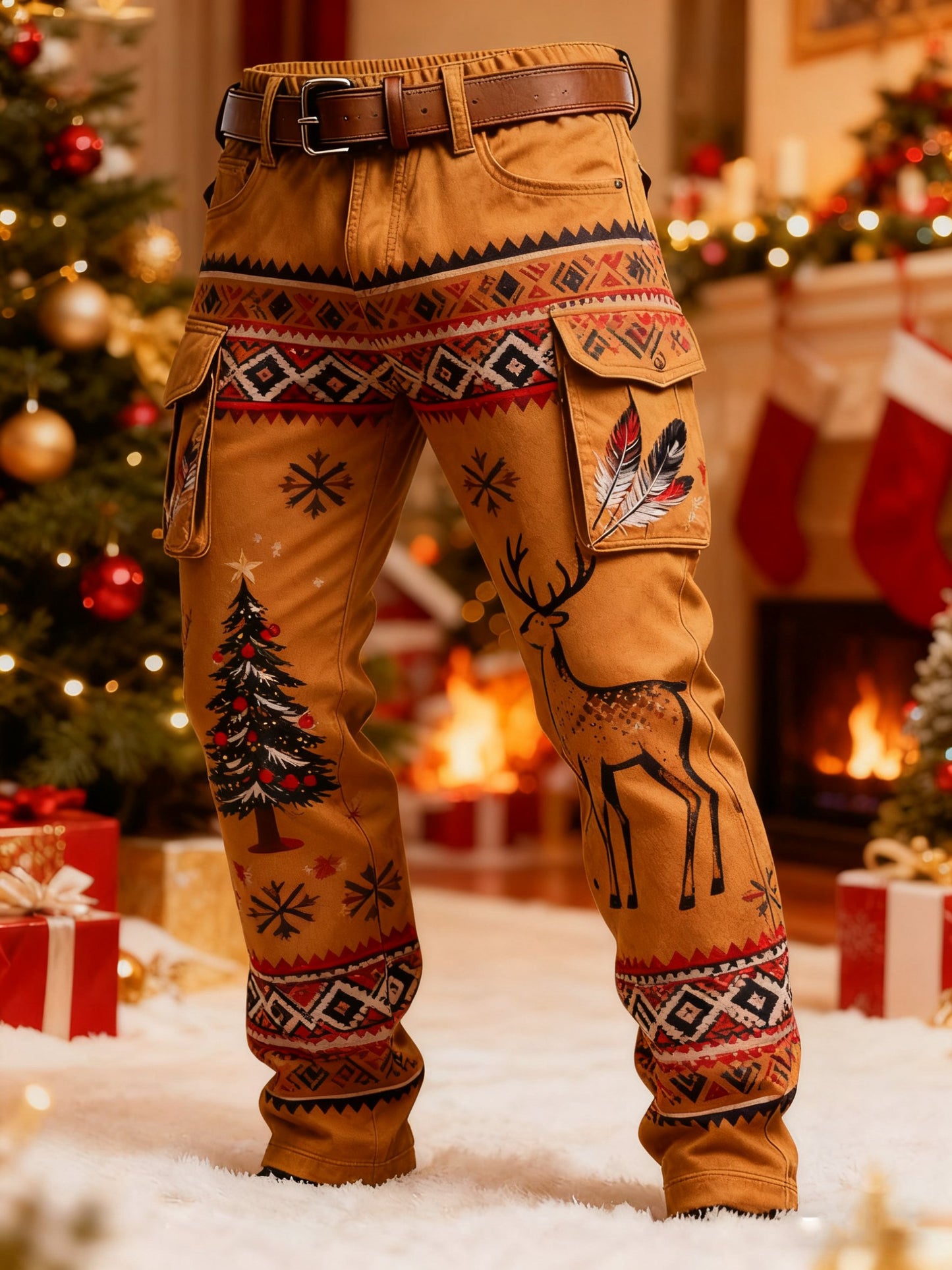 Men's Christmas Printed Cargo Pants