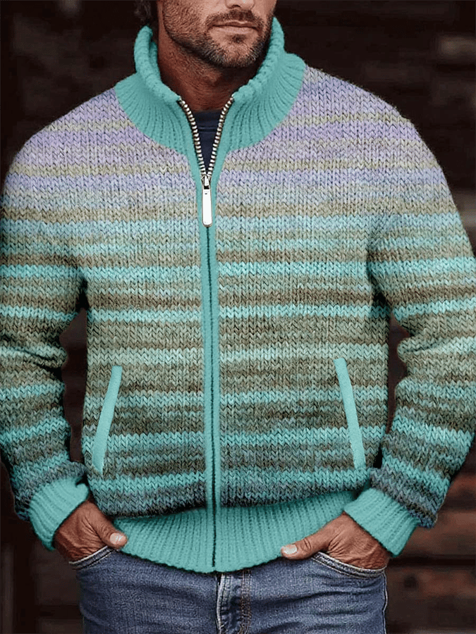 Men's Vintage Gradient Knitted Jacquard Zip Cozy Jacket