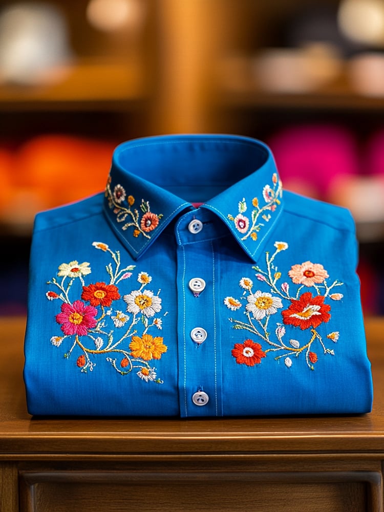 Men's Business Casual Floral Lapel Short Sleeve Shirt