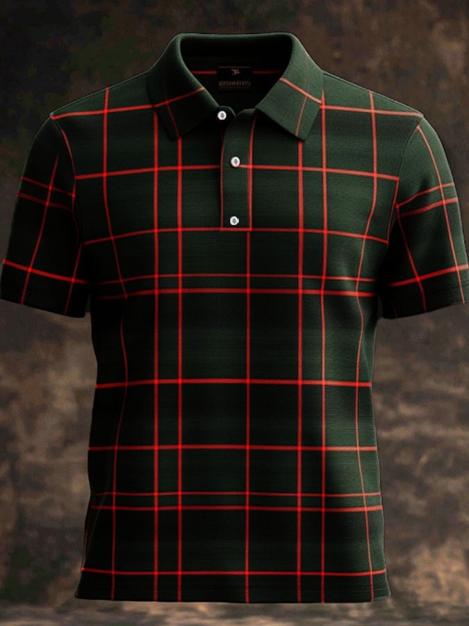 Men'S Casual Classic Plaid Print Business Short-Sleeved Polo Shirt
