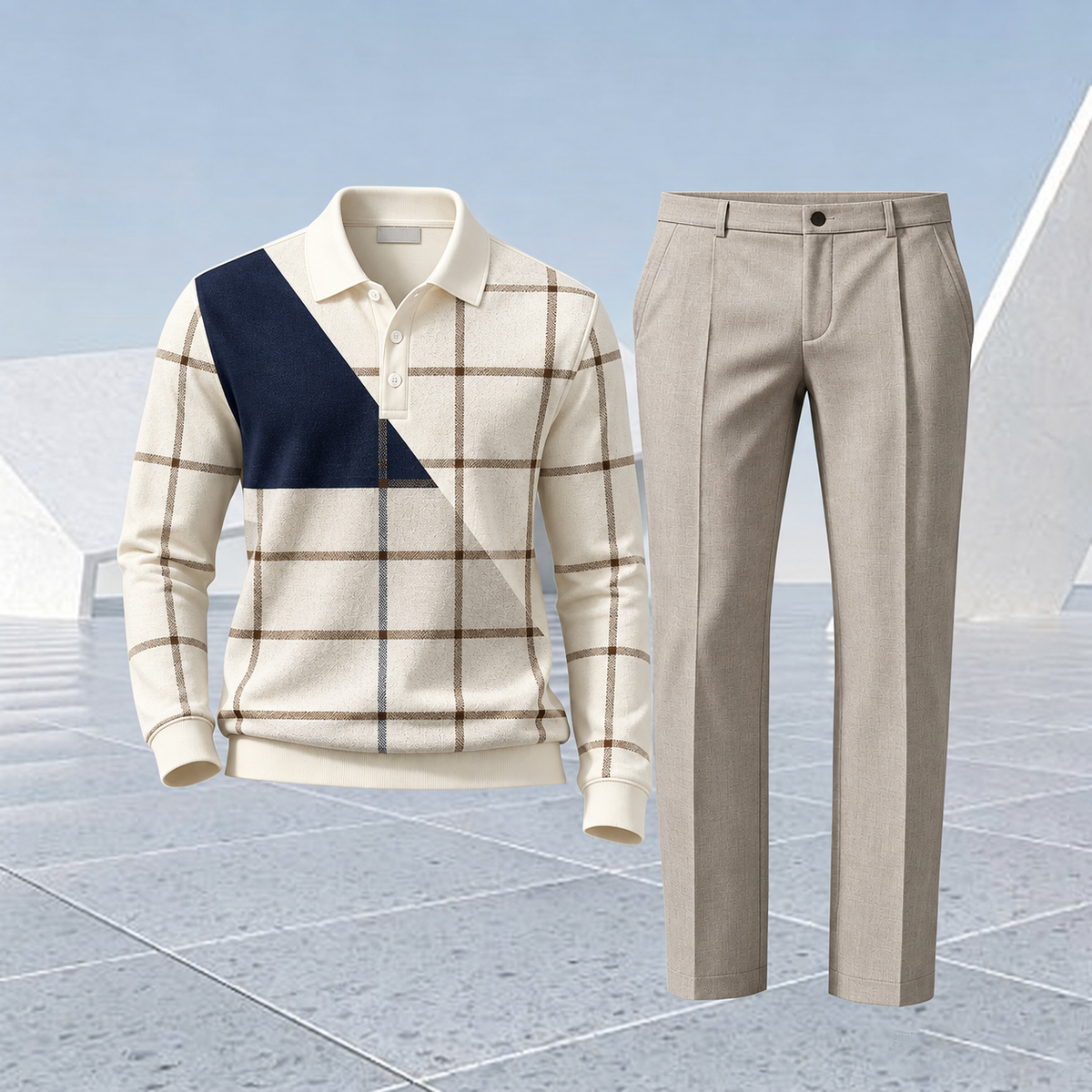 Men's Color-Blocked Polo Shirt and Pants Set