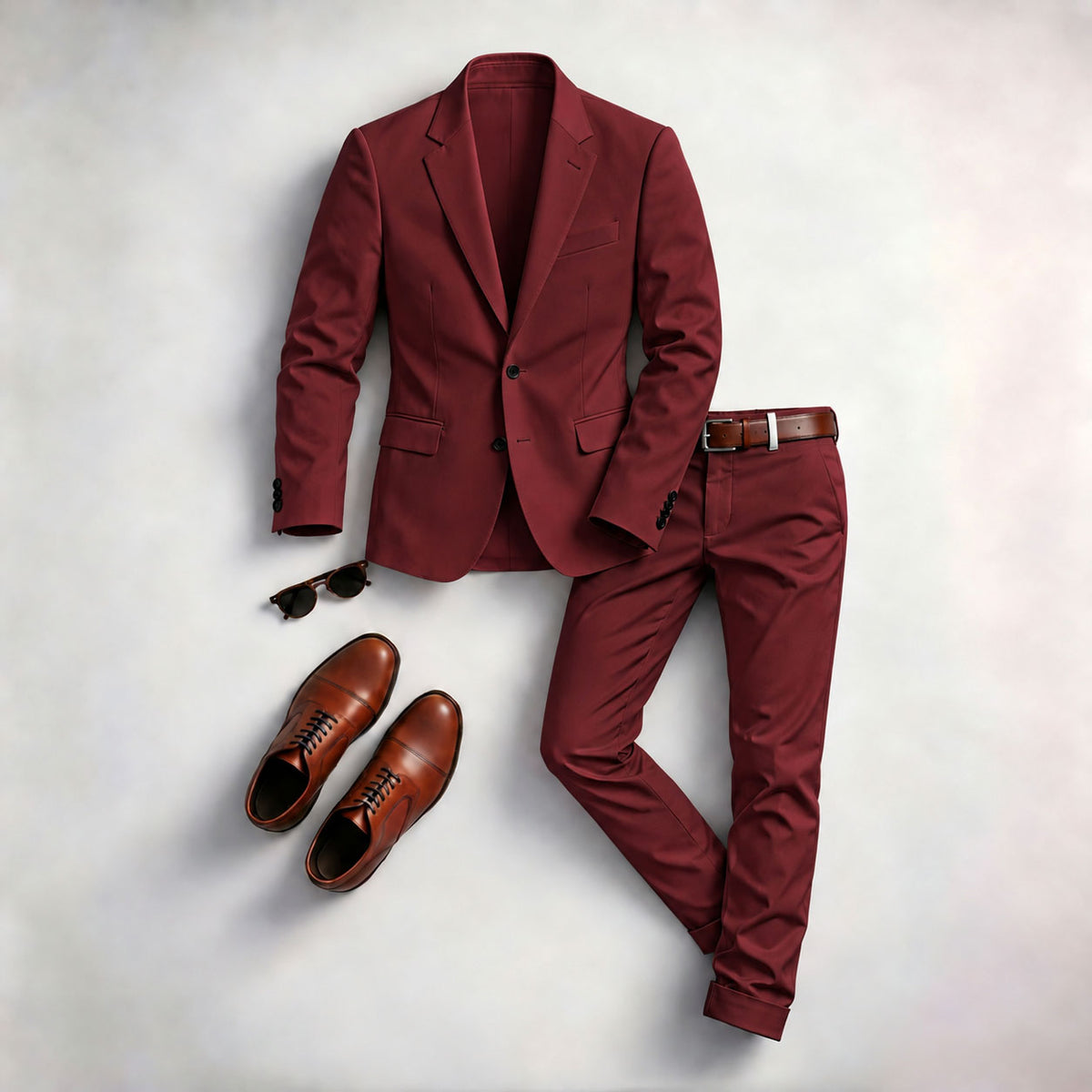 Men's Solid-Color Two-Piece Suit Set (Jacket and Pants)