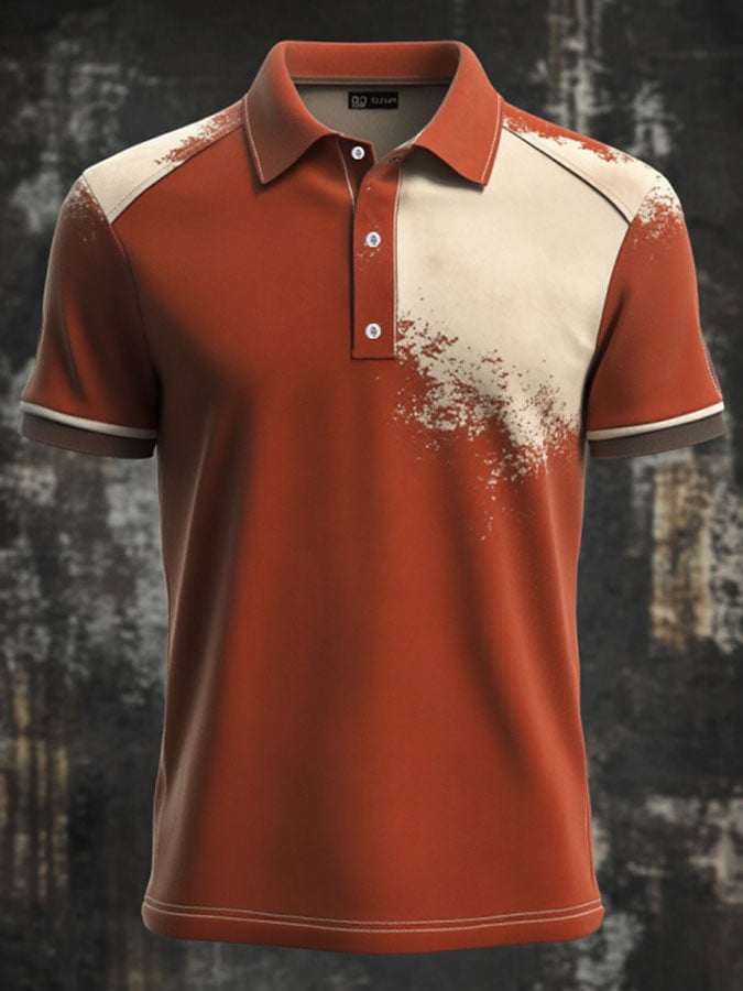Men'S Casual Classic Contrast Color Print Business Short-Sleeved Polo Shirt