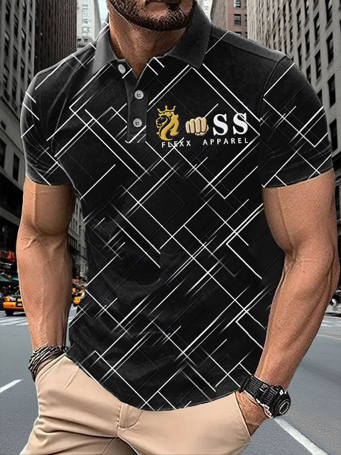 Men's Retro Letter Design Printed Casual Polo Shirt