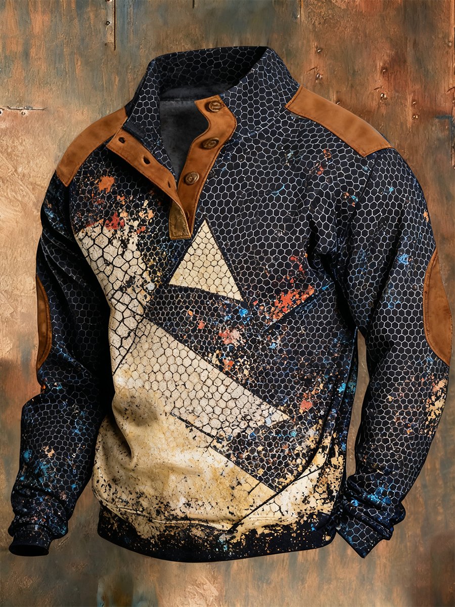 Men's Vintage Western Quarter Button Sweatshirt