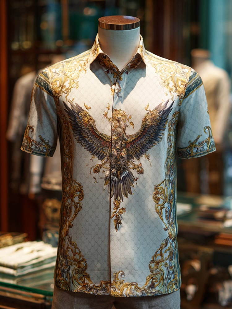 Men's Satin Luxe Print Short Sleeve Button Shirt