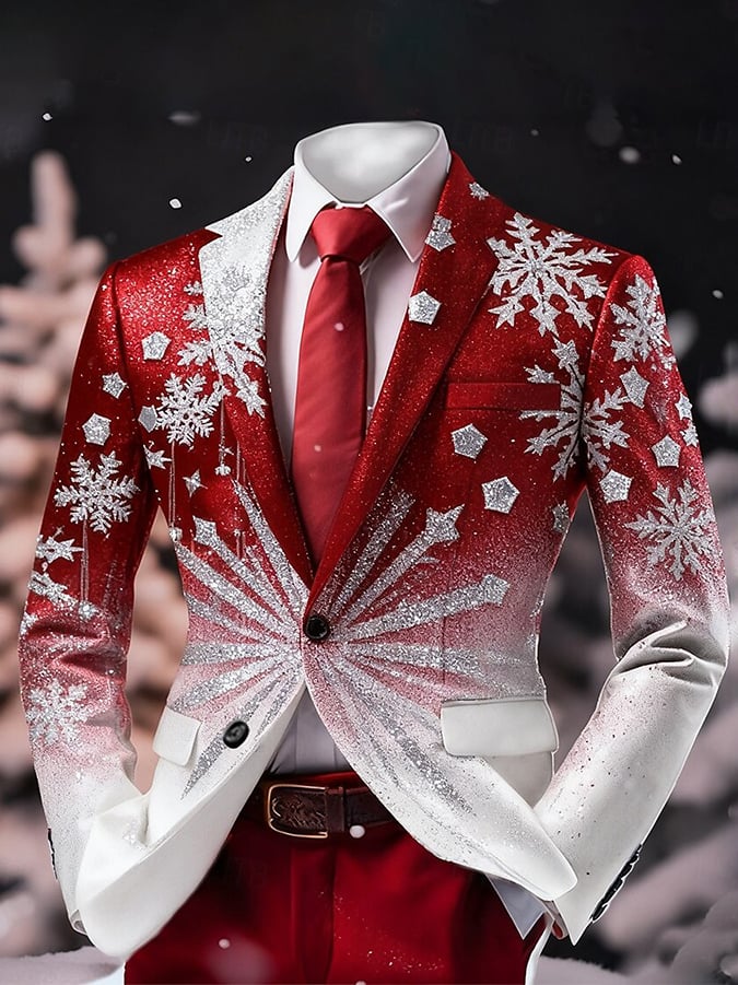 Men'S Christmas-Themed Art Print Suit Jacket