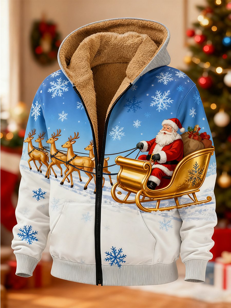 Men's Christmas Fleece-Lined Hooded Jacket