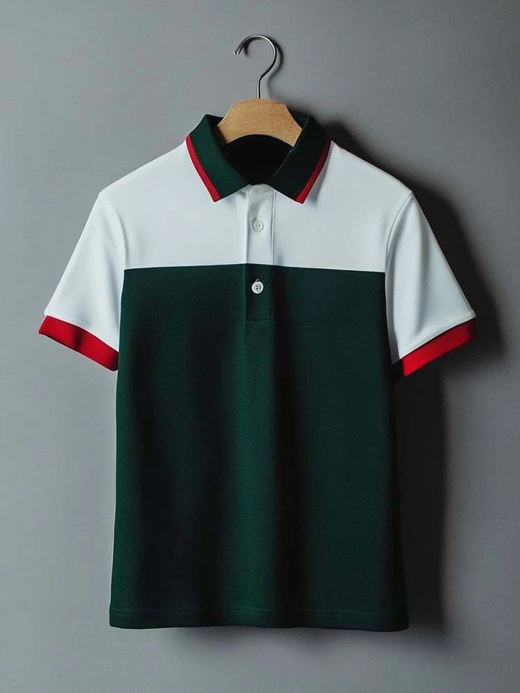 Men's Business Casual Logo Button Short Sleeve Polo Shirt