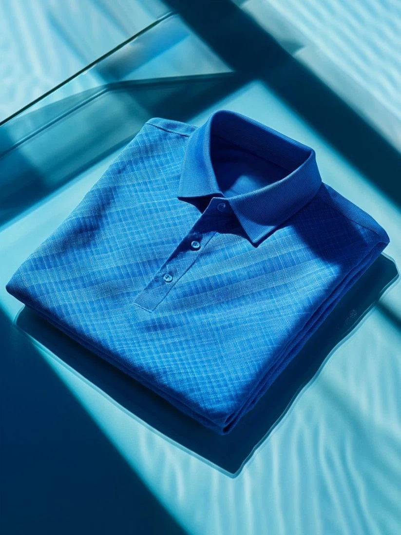 Men's Business Casual Jacquard Button Short Sleeve Polo Shirt