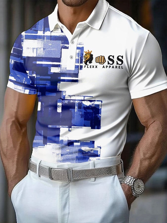 Men's Retro Letter Design Printed Casual Polo Shirt
