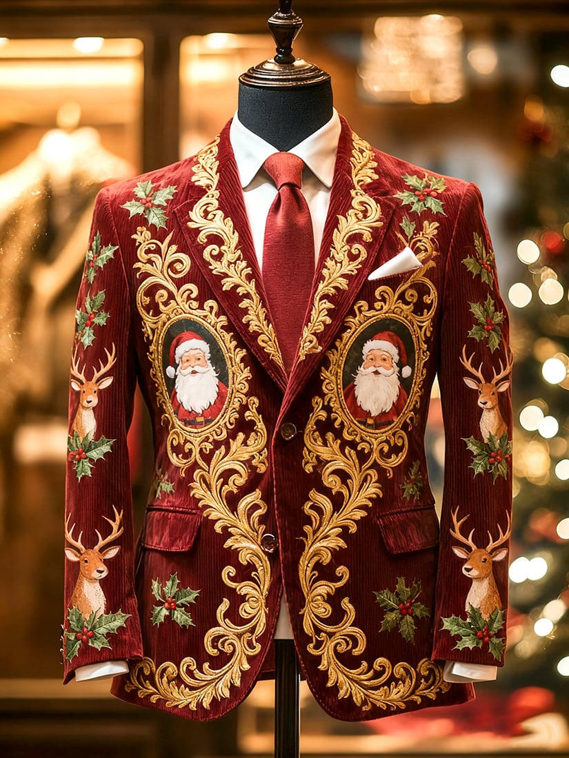 Men's Vintage Casual Christmas Party Corduroy Blazer