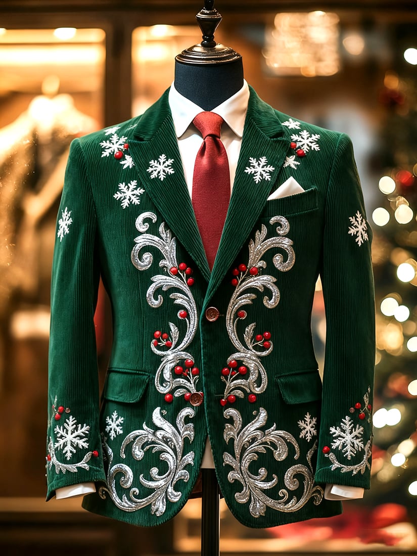 Men's Vintage Casual Christmas Party Corduroy Blazer