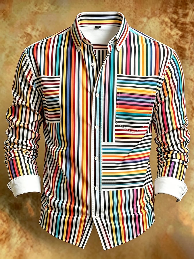 Men's Retro Abstract Art Print Comfortable Business Style Shirt