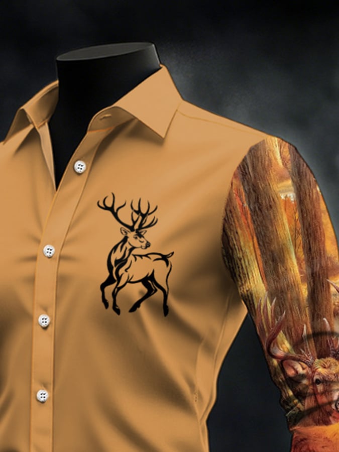 Men's Casual Simple Camouflage Elk Western Style Shirt