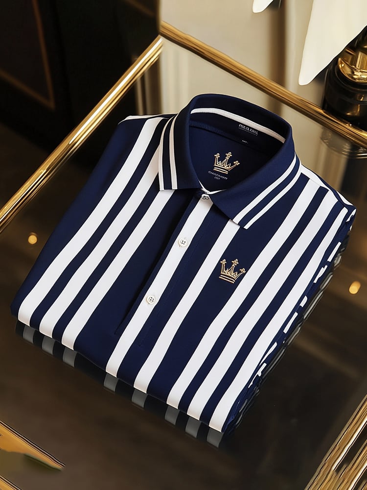 Men's Classic Business Logo Button Short Sleeve Polo Shirt