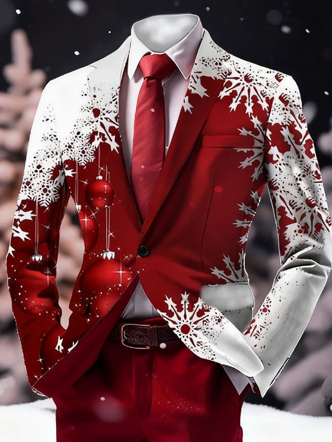 Men's Christmas Art Design Printed Casual Suit Jacket