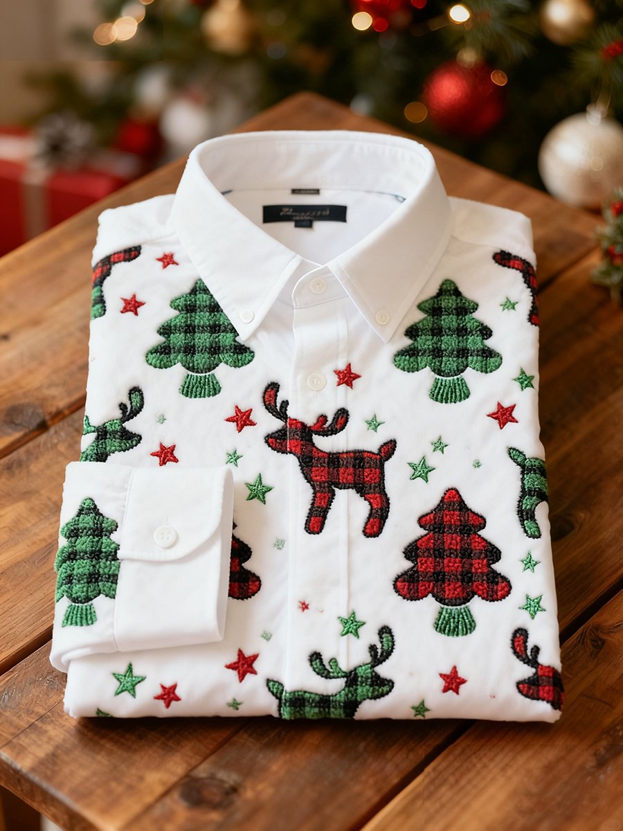 Men's Business Christmas Reindeer Long-Sleeved Shirt