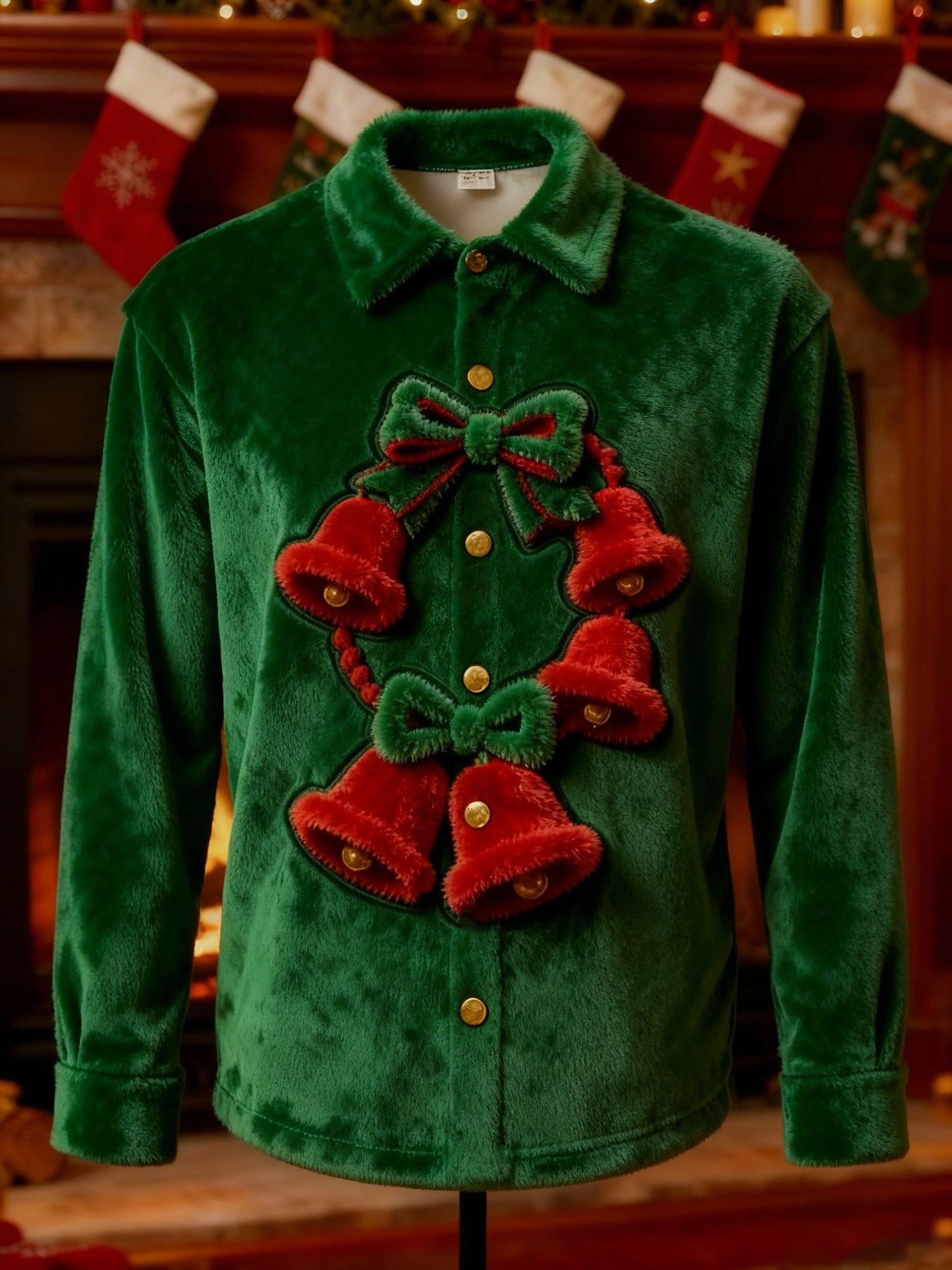 Men's Christmas Velvet Casual Long Sleeve Shirt