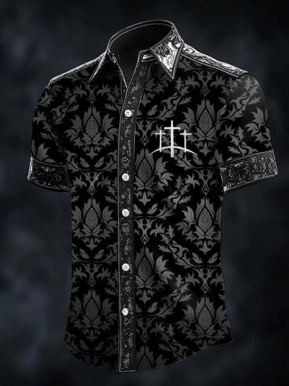 Men's Retro Baroque Print Dark Shirt